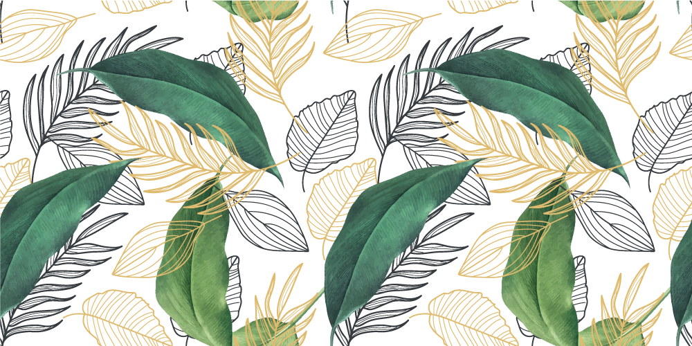 Tappeto vinile fiori foglie verdi e dorate disegnate - TenStickers