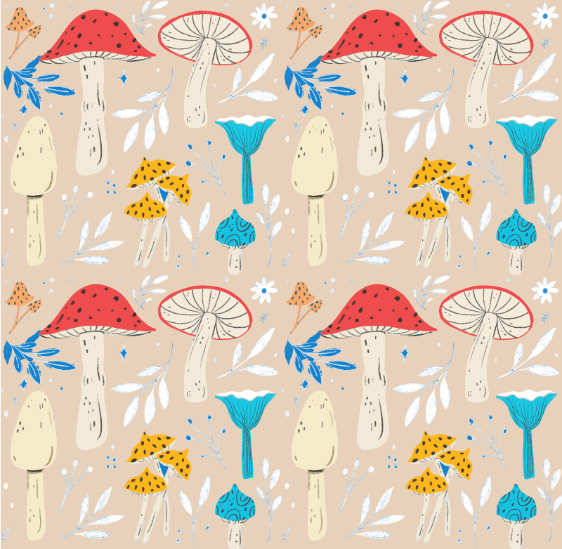 Tappeto vinile fiori funghi classici sfondo beige - TenStickers