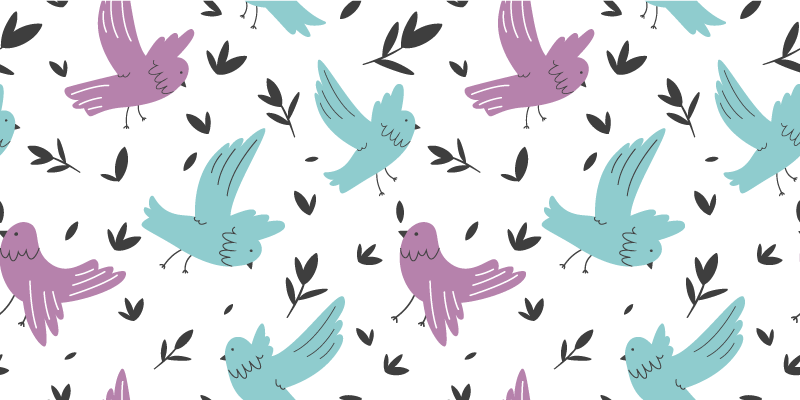 Tappeto vinile fiori illustrazione uccelli e piante - TenStickers