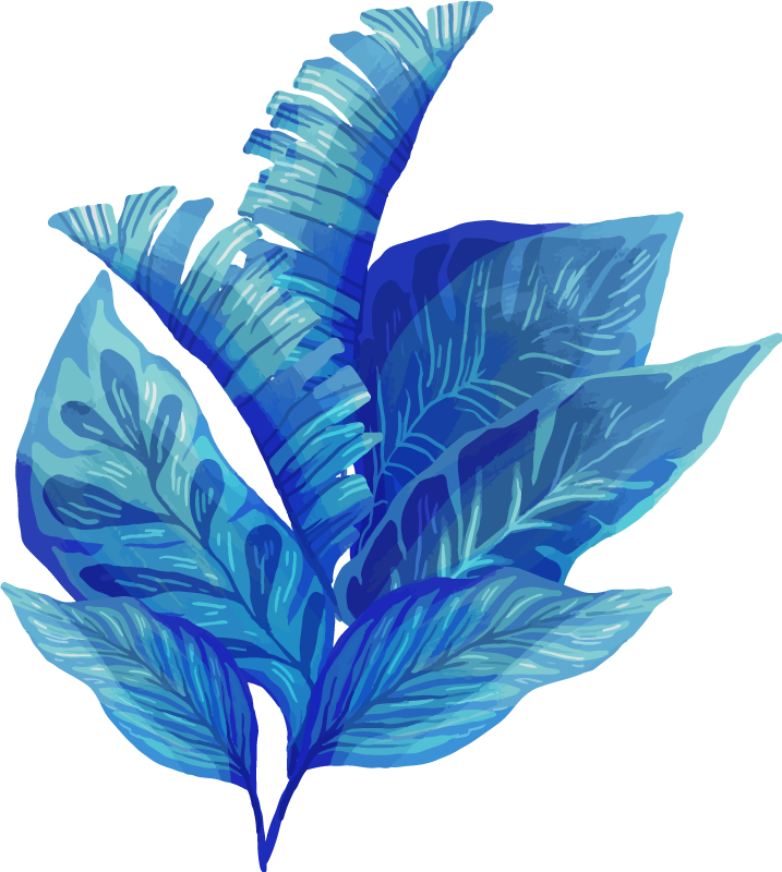 Tappeto vinile fiori disposizione foglie blu - TenStickers