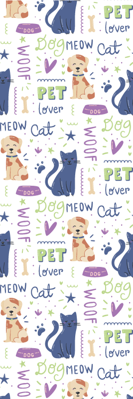 Tappeto vinile camera da letto doodle colorato con cani - TenStickers