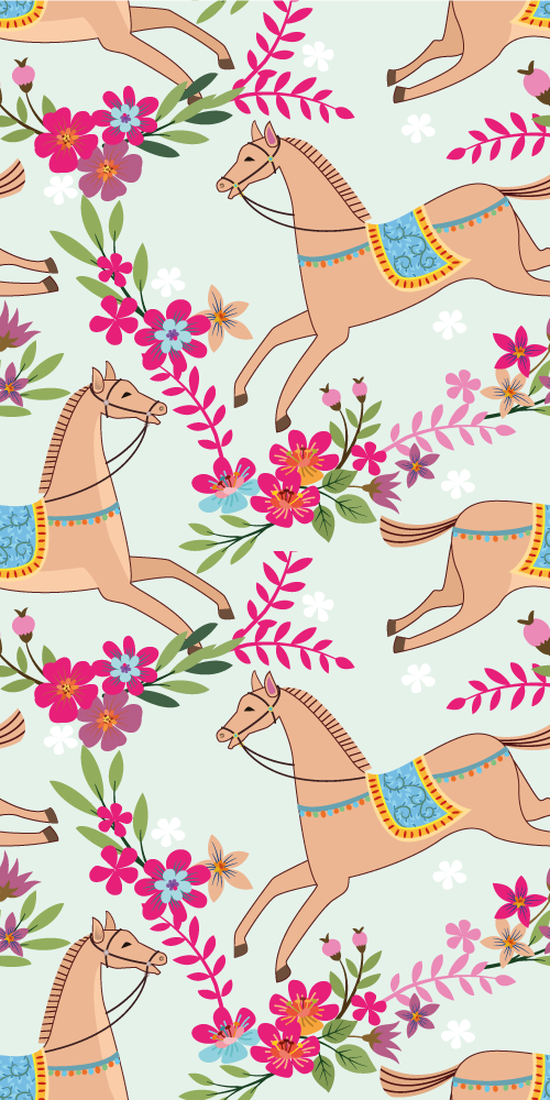 Tappeto vinile camera da letto motivo cavallo fiori rosa - TenStickers