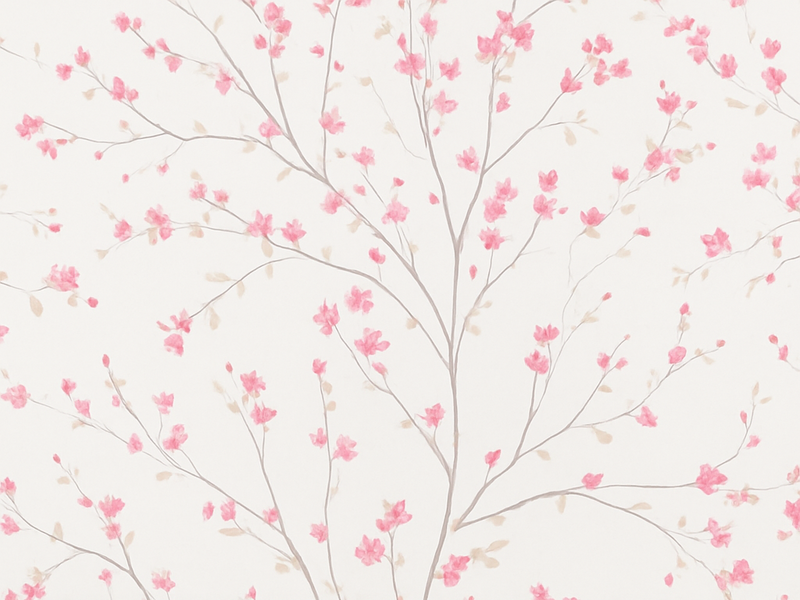 Tappeto vinile camera da letto albero con fiori rosa piccoli - TenStickers