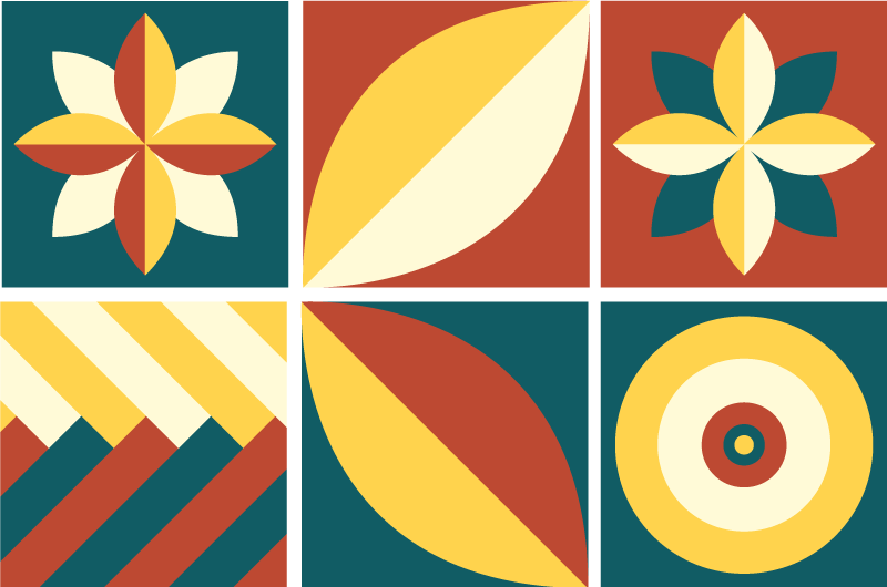 Tappeto vinile geometrico motivo verde e arancio - TenStickers