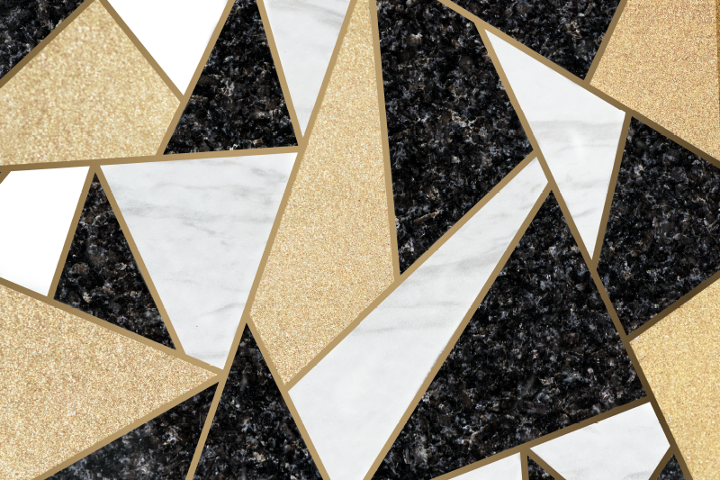 Tappeto vinile geometrico piastrelle marmo bianco e nero - TenStickers