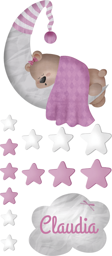 Tappeto vinile per bambini orso dormiente nuvola con nome - TenStickers