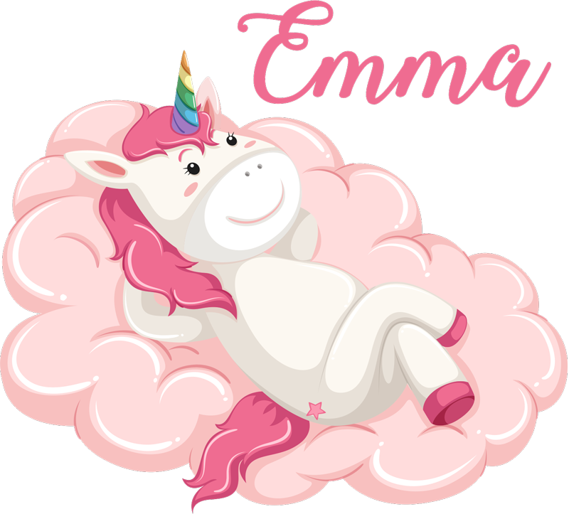 Tappeto vinile per bambini unicorno nella nuvola con nome - TenStickers