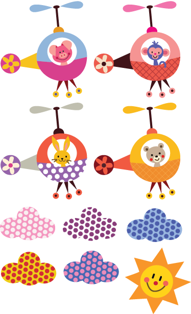 Tappeto vinile per bambini adesivo animali elicottero - TenStickers