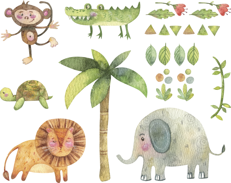 Tappeto vinile per bambini animali della giungla acquerello - TenStickers