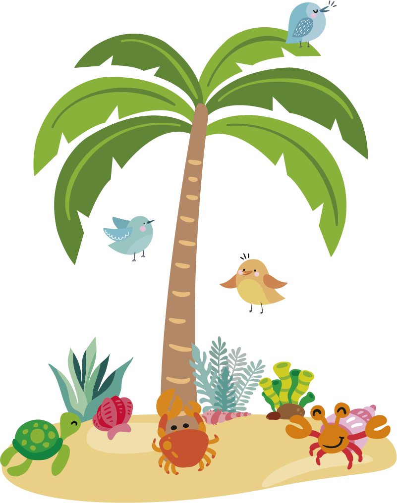 Tappeto vinile per bambini palme e animali marini - TenStickers