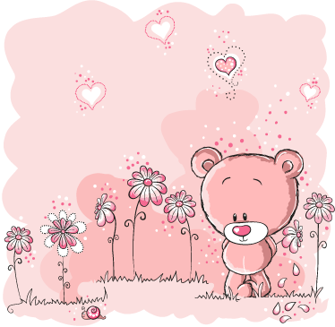 Tappeto vinile per bambini orso rosa e fiori - TenStickers