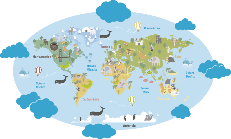 Tappeto vinile per bambini mappa del mondo - TenStickers