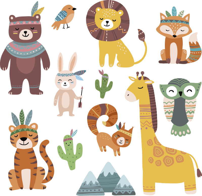 Tappeto vinile per bambini animali tribali divertenti - TenStickers