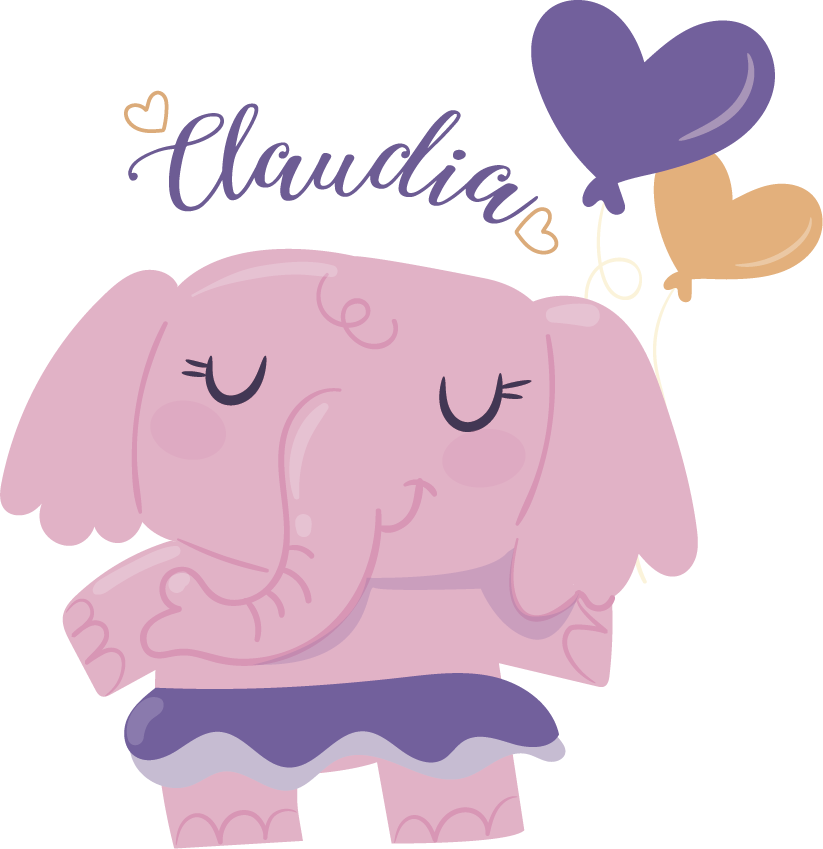 Tappeto vinile per bambini elefante rosa con nome - TenStickers