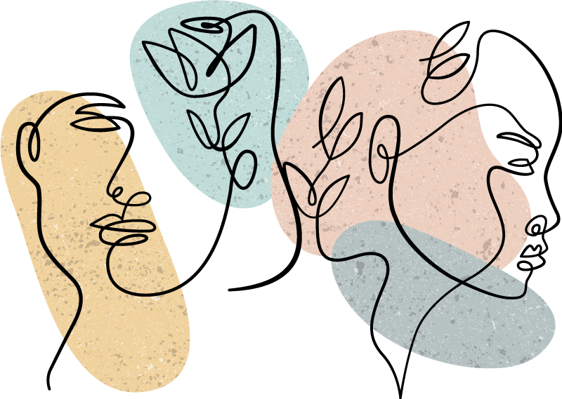 Tappeto vinile camera da letto volti femminili line art - TenStickers