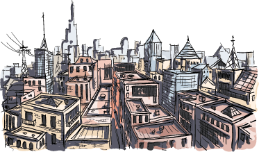 Tappeto vinile camera da letto aquarella città - TenStickers