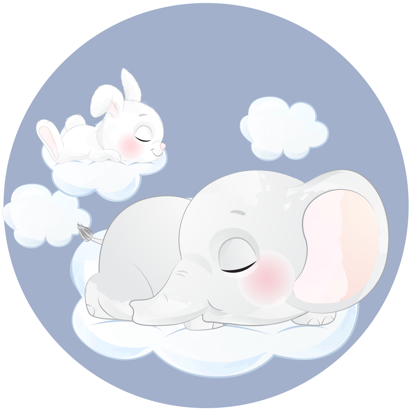 Tappeto vinile per bambini elefante e coniglio su nuvola - TenStickers
