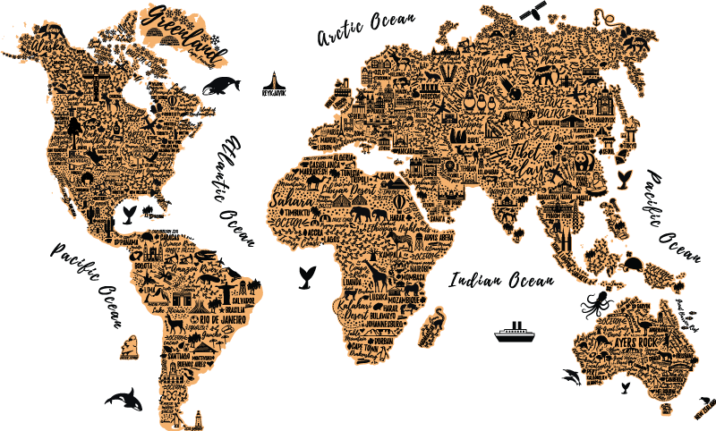 Tappeto vinile mappamondo con profilo testi - TenStickers
