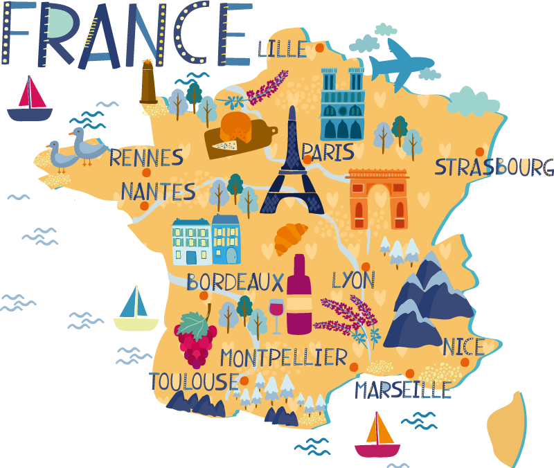 Tappeto vinile mappamondo viaggio in francia - TenStickers