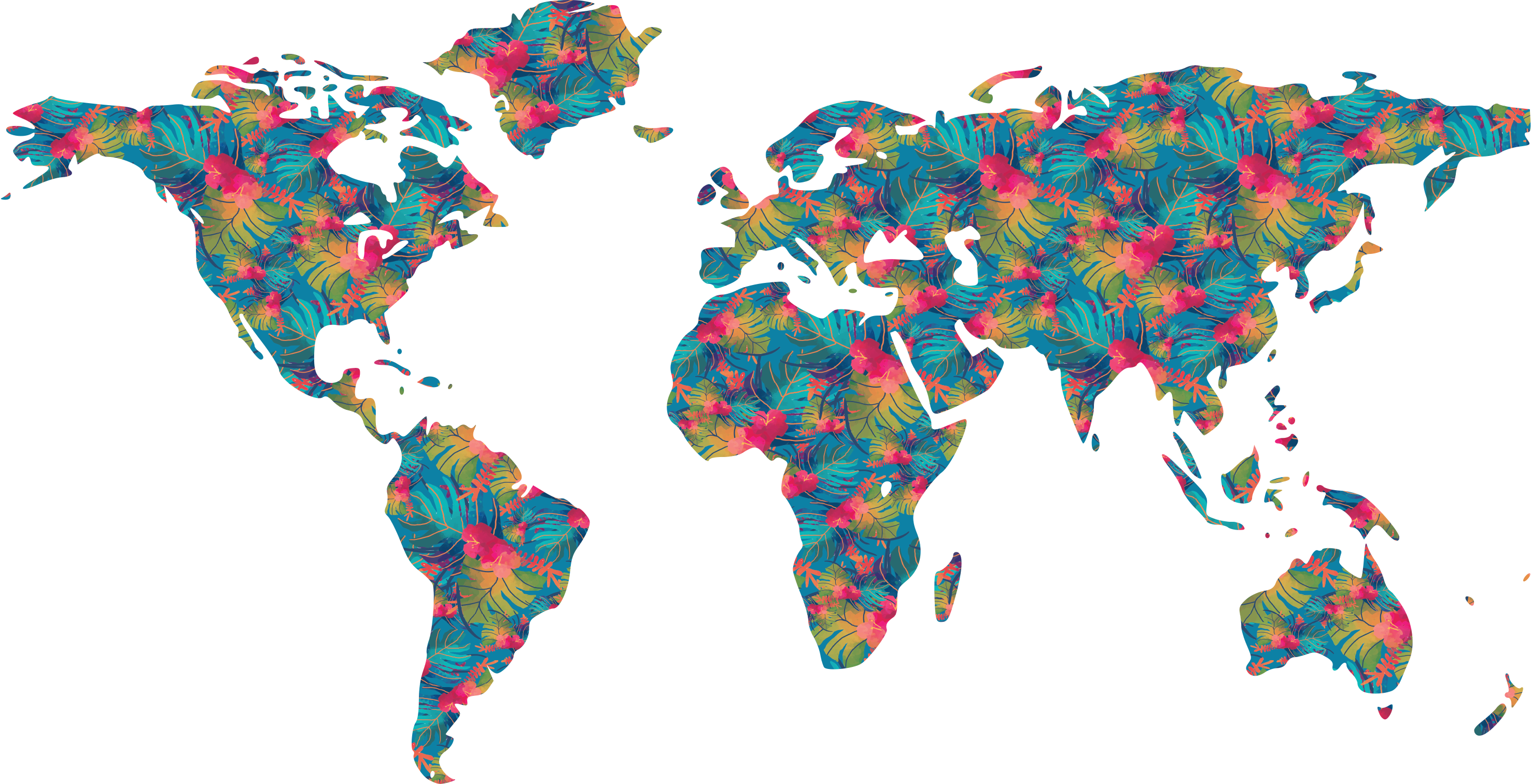 Tappeto vinile mappamondo foglie tropicali colorate - TenStickers