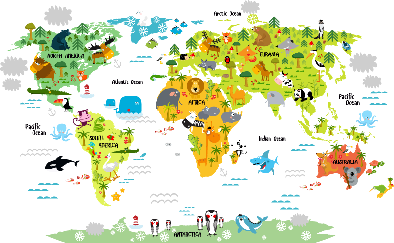 Tappeto vinile mappamondo animali per bambini - TenStickers