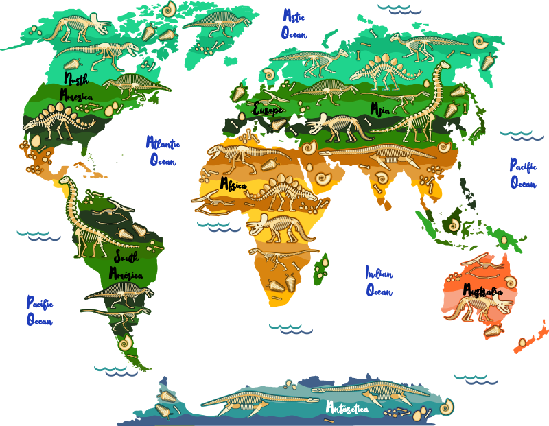 Tappeto vinile mappamondo dinosauri con nomi inglesi - TenStickers