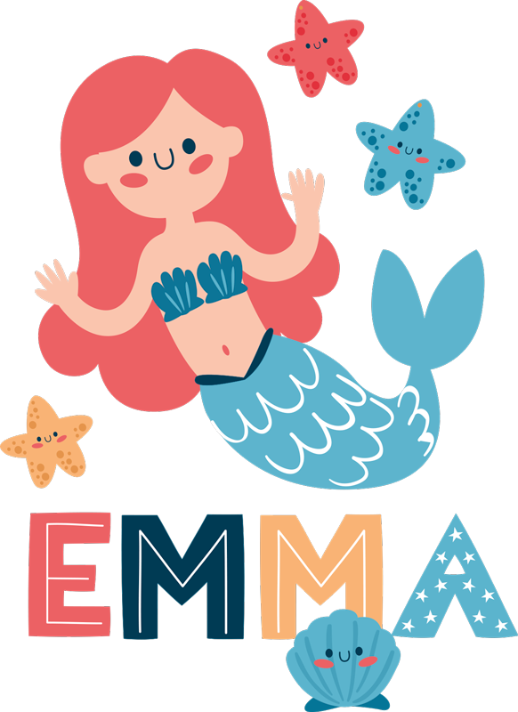 Tappeto vinile per bambini sirena colorata con nome - TenStickers