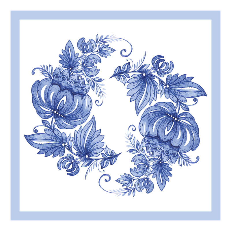 Tappeto vinile bagno ornamento horezu bianco e blu - TenStickers