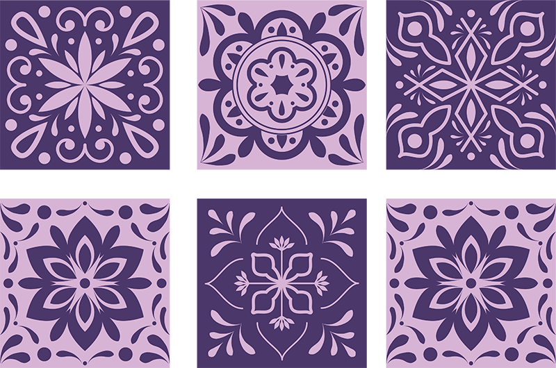 Tappeto vinile bagno piastrelle floreali viola - TenStickers