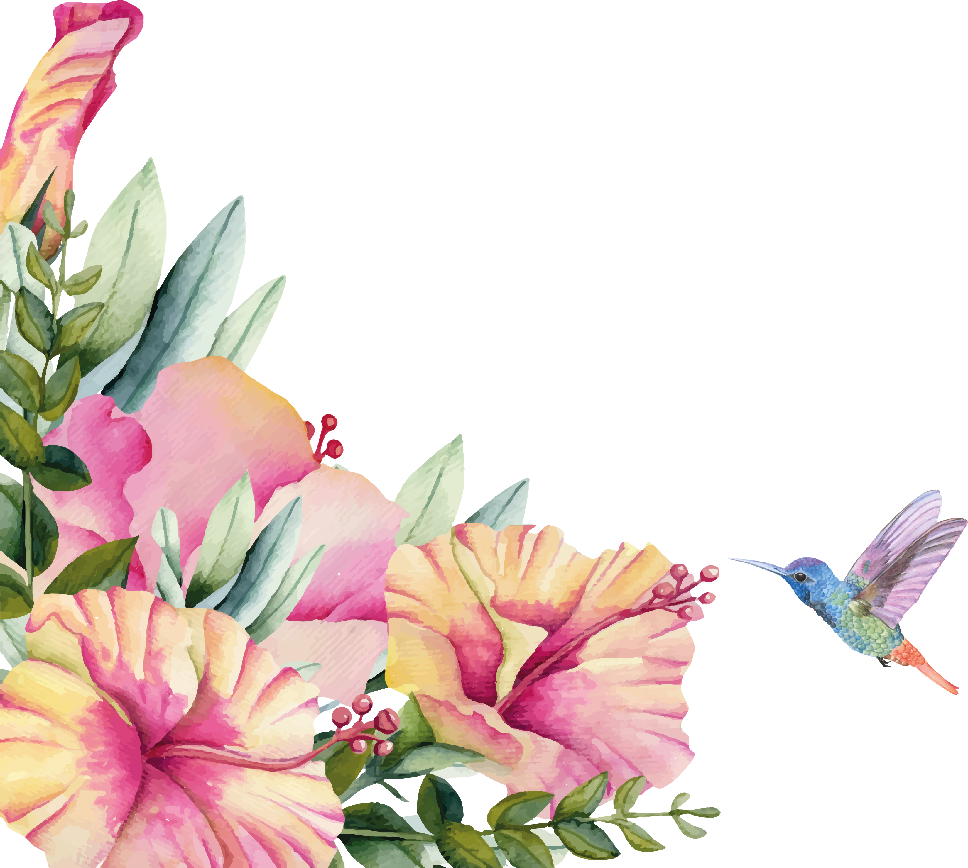 Tappeto vinile bagno fiori con colibrì - TenStickers