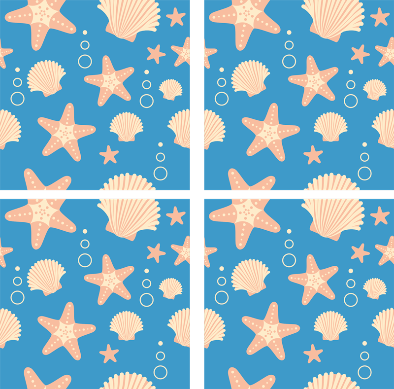 Tappeto vinile bagno stelle di pesce e conchiglie - TenStickers