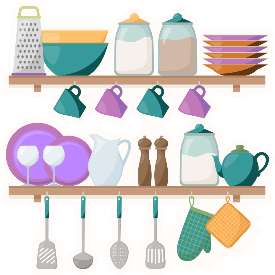 Tappeto pvc cucina mensole con utensili da cucina - TenStickers
