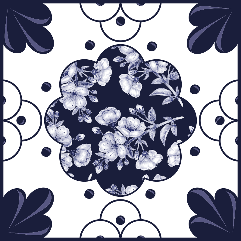 Tappeto pvc cucina piastrelle con motivo fiori - TenStickers