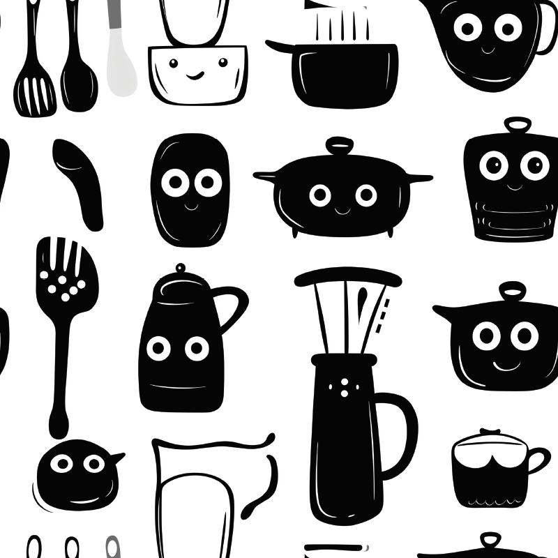 Tappeto pvc cucina utensili neri disegnati - TenStickers