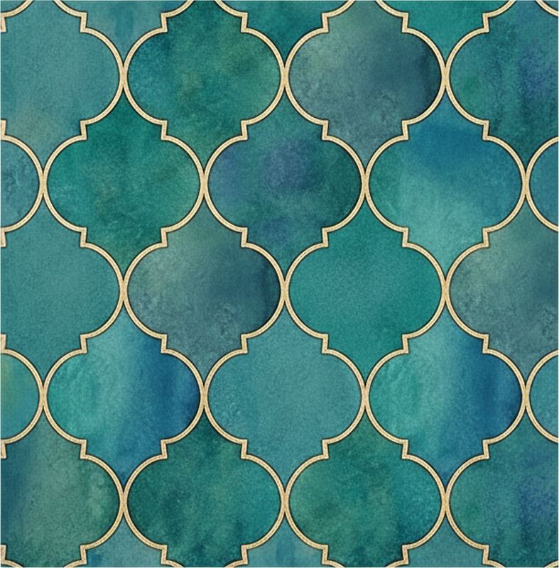Tappeto pvc cucina verde giada con accenti dorati - TenStickers