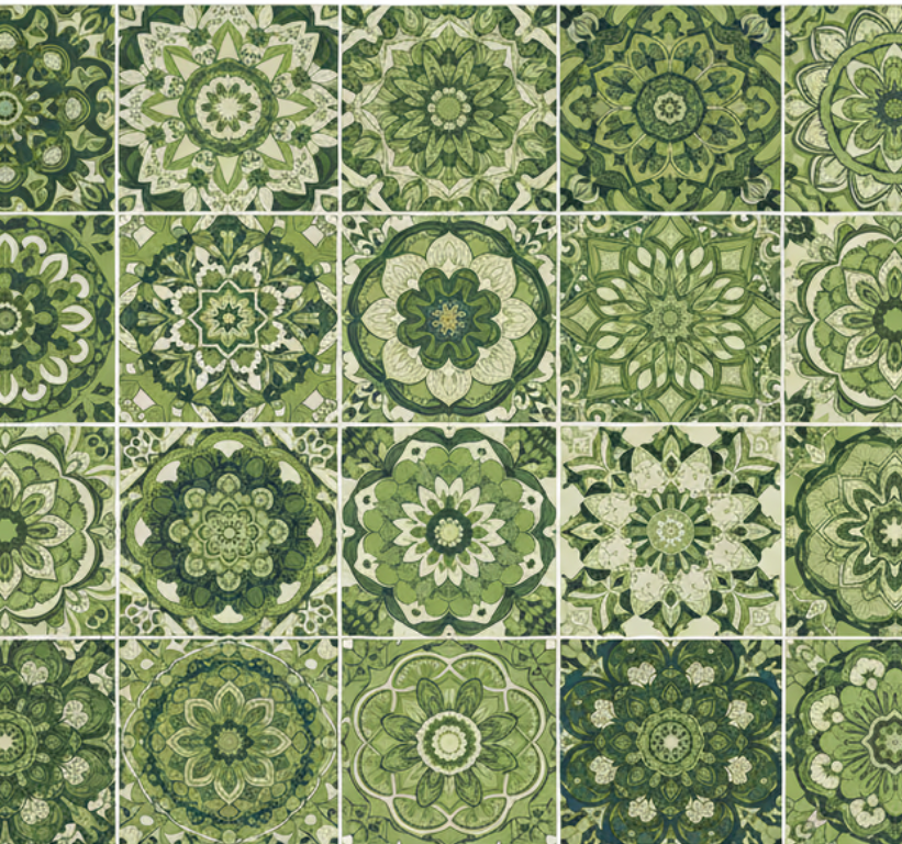 Tappeto pvc cucina effetto caleidoscopio verde muschio - TenStickers
