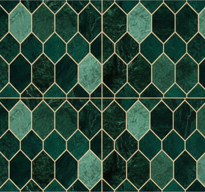 Tappeto pvc cucina scala verde contorno oro - TenStickers