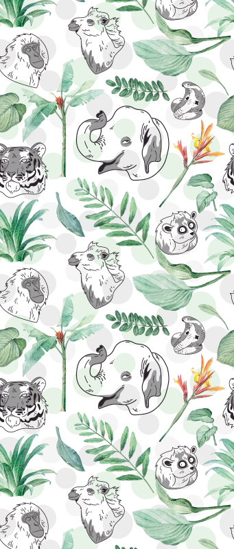 Tappeto vinile camera da letto animali e piante acquerello - TenStickers