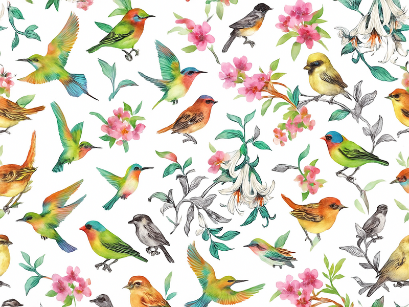 Tappeto vinile camera da letto natura colorata con uccelli - TenStickers