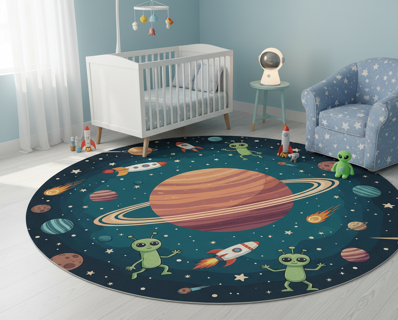 Tappeto vinile camera da letto pianeta nuovo con alieni - TenStickers