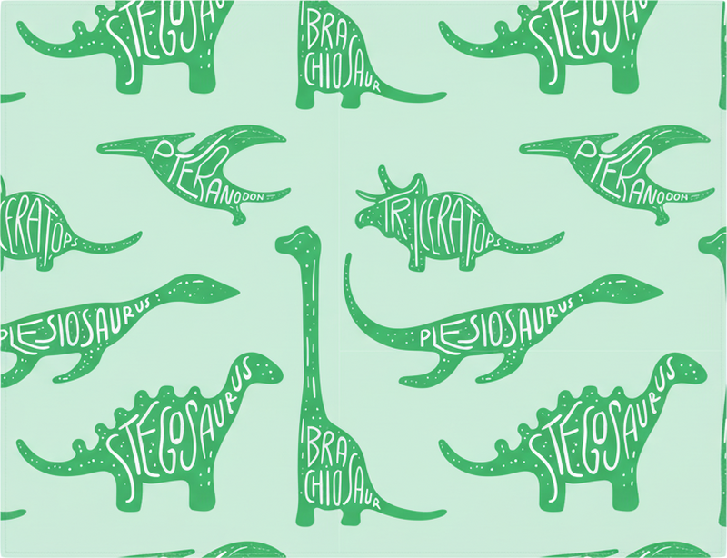 Tappeto vinile camera da letto dinosauri verdi con nomi - TenStickers