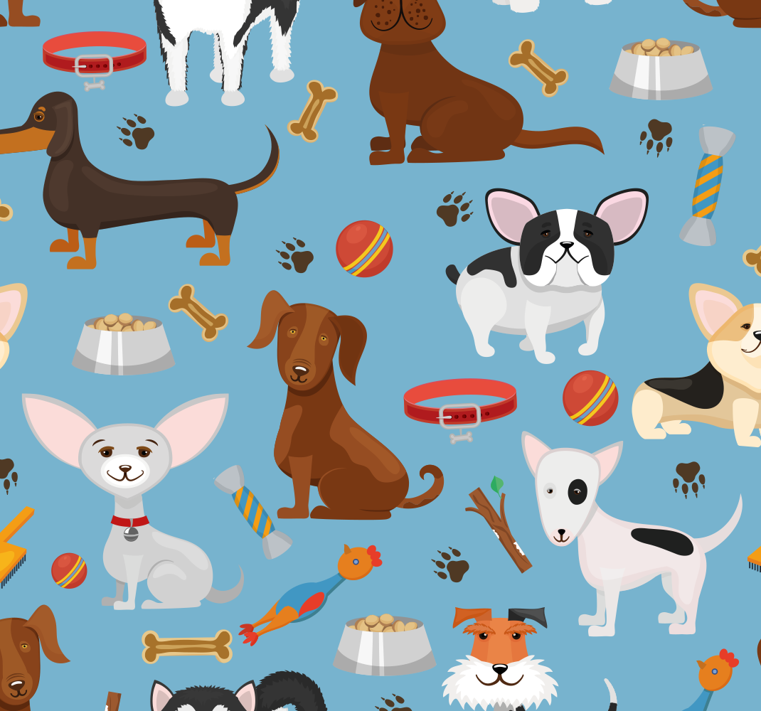 Tappeto vinile camera da letto motivo cani sfondo blu - TenStickers
