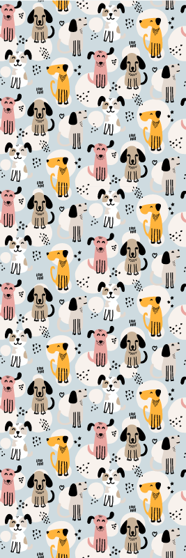 Tappeto vinile camera da letto cani multicolori su blu - TenStickers