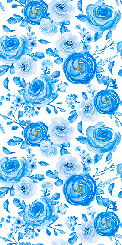 Tappeto vinile nordico fiori blu con orologi - TenStickers