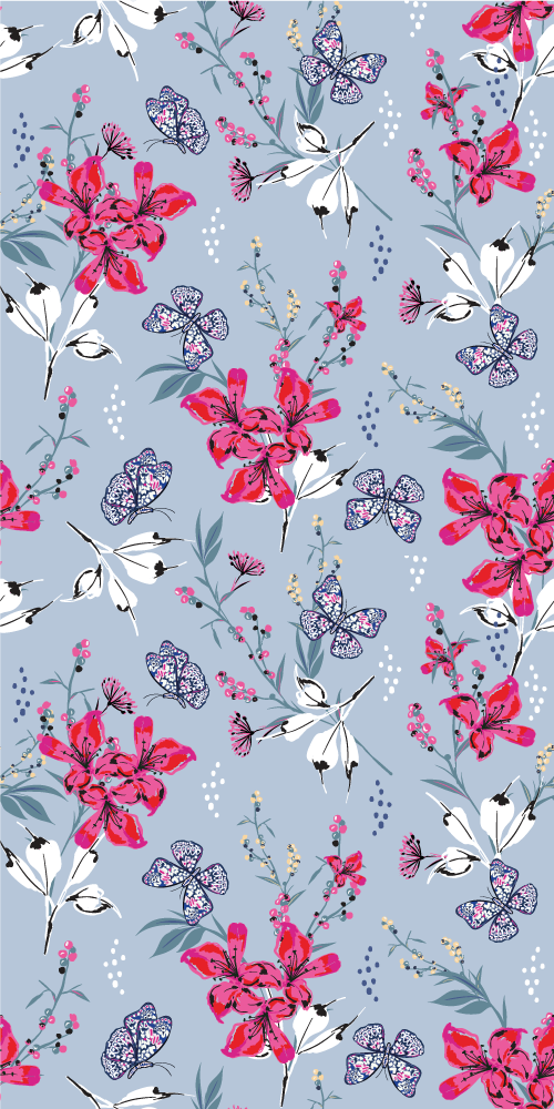 Tappeto vinile natura fiori rossi astratti con farfalle - TenStickers