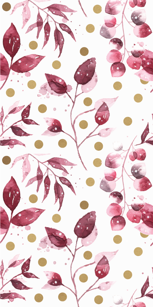 Tappeto vinile natura foglie bordeaux con puntini dorati - TenStickers