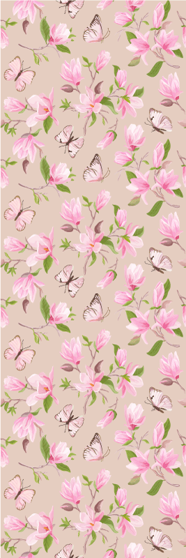 Tappeto vinile natura design magnolia rosa e farfalle - TenStickers
