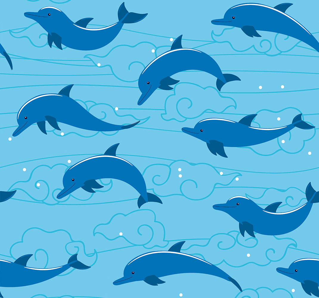Tappeto vinile animali cielo con nuvole e delfini - TenStickers