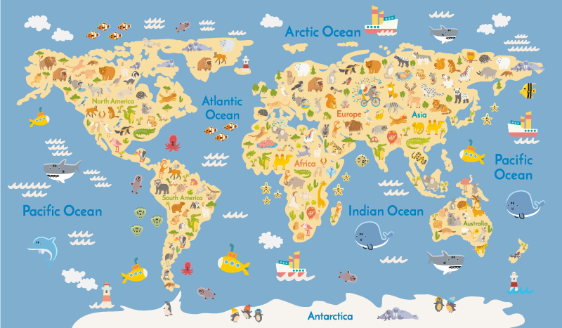 Tappeto vinile mappamondo bambini inglesi - TenStickers