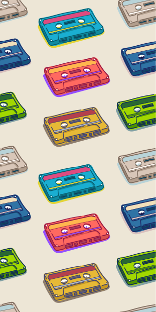 Tappeto vinile vintage motivo cassette multicolori - TenStickers